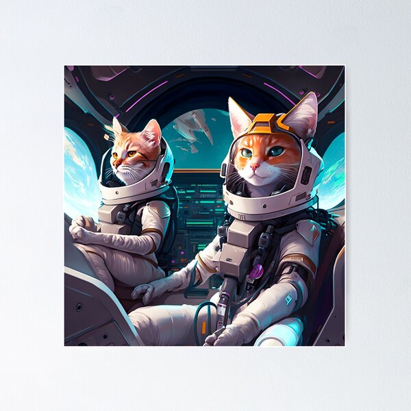 Item preview, Cute Cats on Spaceship in Space Retro Fantastic Japanese Anime  designed and sold by AIWanderer.