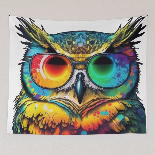 Item preview, Power animal owl with sunglasses in cheerful bright colors designed and sold by knuppify.