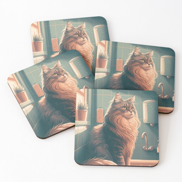 Item preview, Maine Coon cat in bathroom - retro. designed and sold by adredn86.