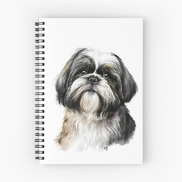 Artikelvorschau, Shih Tzu Schwarz-Weiß-Aquarell-Porträt entworfen und verkauft von ColorFlowArt.