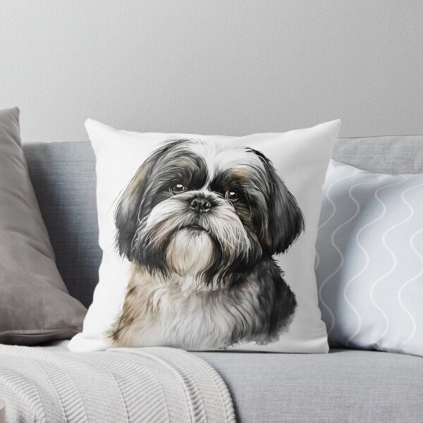 Artikel-Vorschau von Shih Tzu Schwarz-Weiß-Aquarell-Porträt, designt und verkauft von ColorFlowArt.
