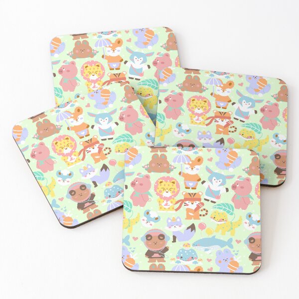 Item preview, Cute Animals Seamless Pattern Lime Green designed and sold by MadeByBeata.