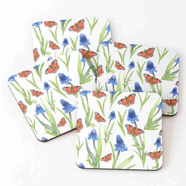 Item preview, Muscari flowers and peacock butterfly realistic illustration designed and sold by LiudaLobza.