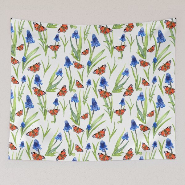 Item preview, Muscari flowers and peacock butterfly realistic illustration designed and sold by LiudaLobza.