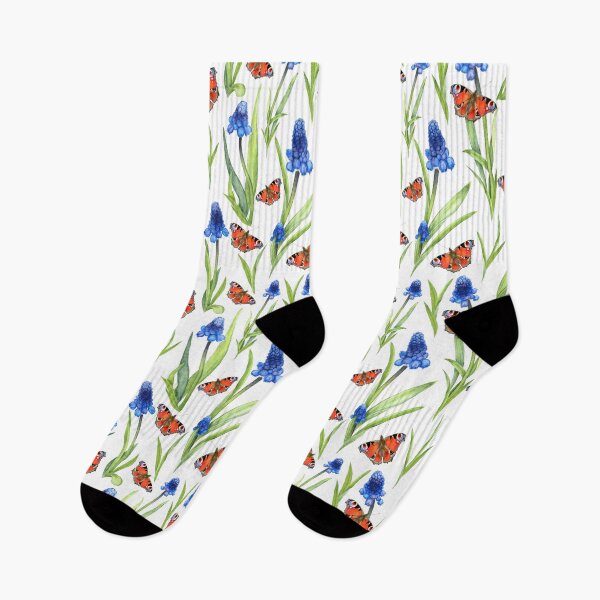 Item preview, Muscari flowers and peacock butterfly realistic illustration designed and sold by LiudaLobza.