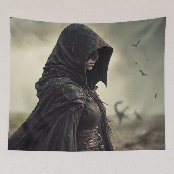 Item preview, Masked Female Warrior Walks Through the Ruins of a Battlefield designed and sold by Dragonstrom.