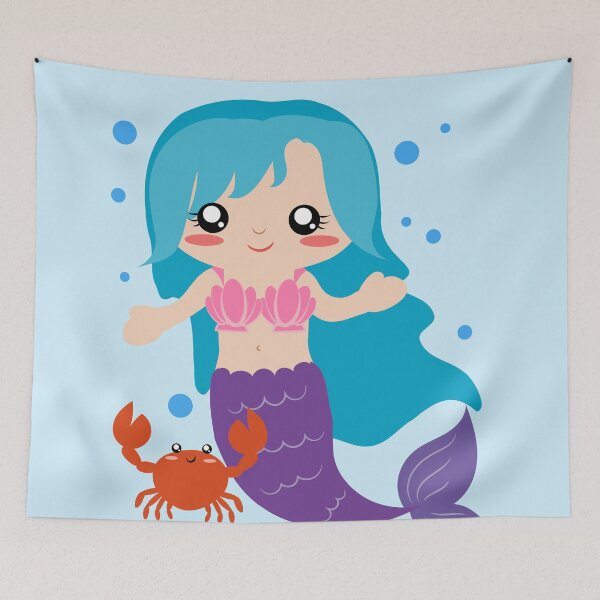 Item preview, cute mermaid and crab designed and sold by yessebel.