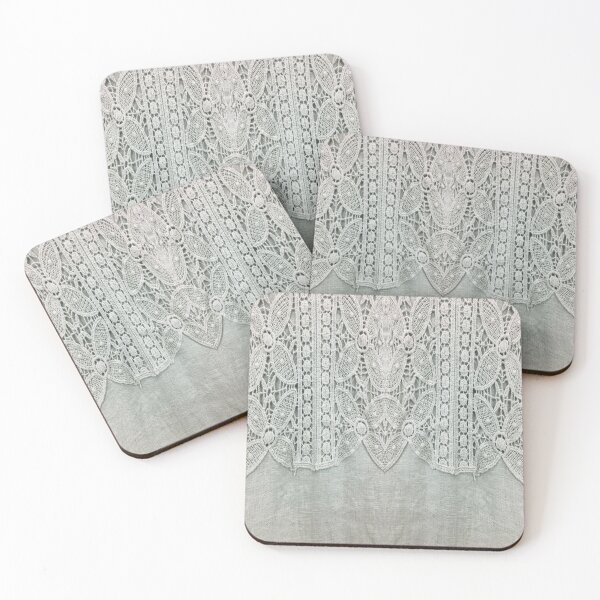 Item preview, grey linen country chic floral bohemian lace designed and sold by LEILA ART SPACE.