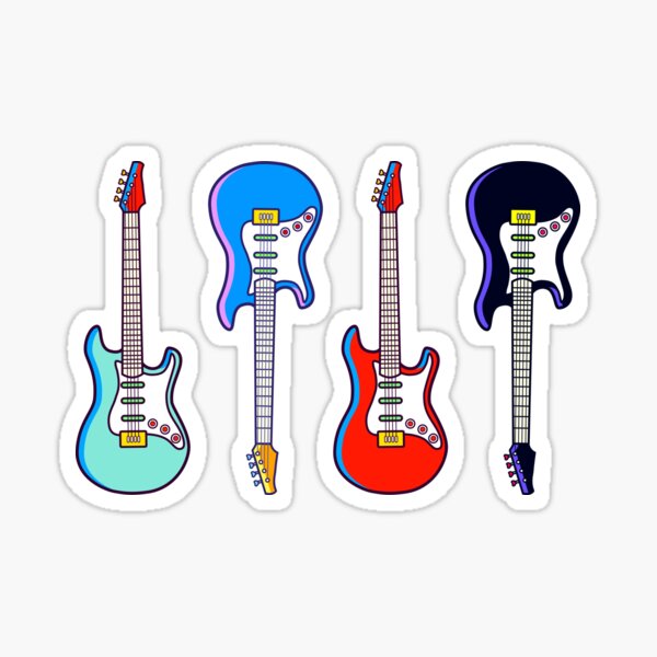 "Electric Guitars Sticker Pack Various Bright Vivid Colors" Sticker for
