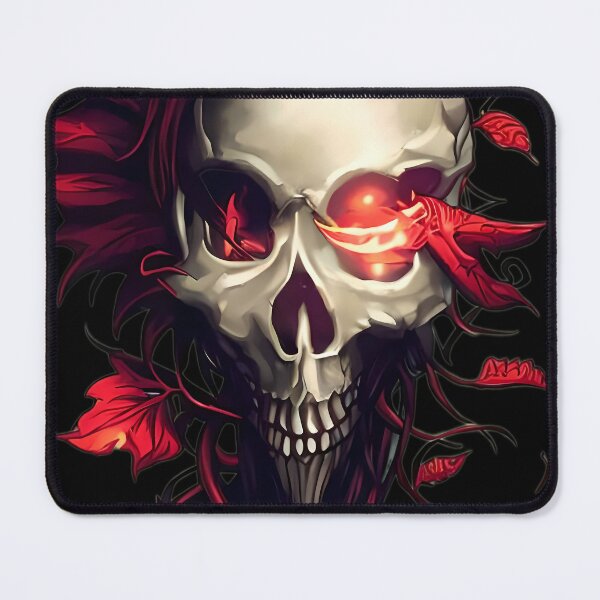 Item preview, The Crimson Enigma - A Grim and Eerie Painting of a Skull Enshrouded in Red Leaves designed and sold by GalihDA.