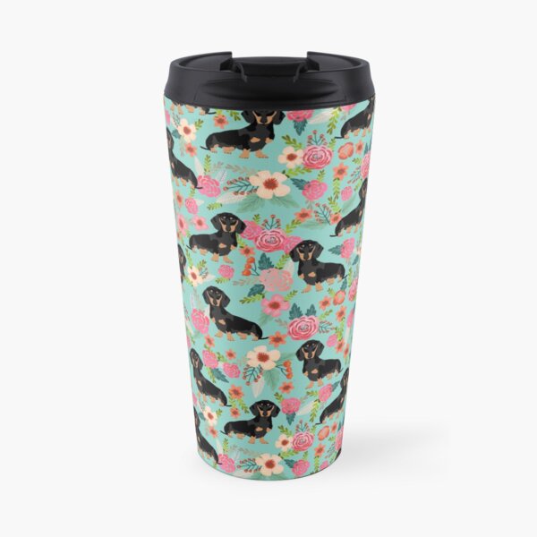 Doxie Florals - vintage doxie and florals gift gifts for dog lovers, dachshund decor, black and tan doxie Travel Mug