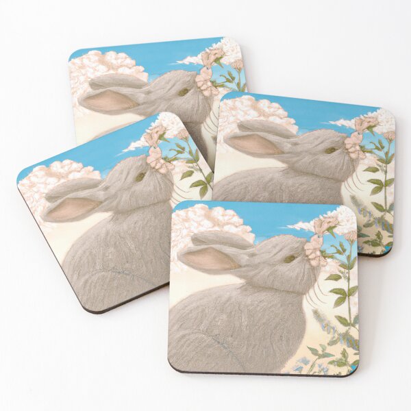 Item preview, Adorable Rabbit Sniffing Flowers Against Clear Blue Sky designed and sold by sphygen.