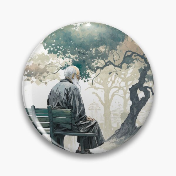 Item preview, Solitude in the Park: A Japanese-style Painting of an Old Asian Man designed and sold by munchyart.
