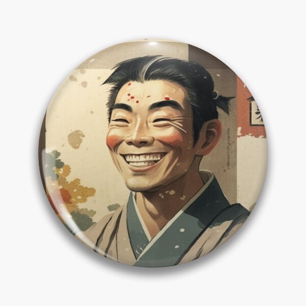 Item preview, Smiling Asian Man: A Traditional Japanese Portrait designed and sold by munchyart.