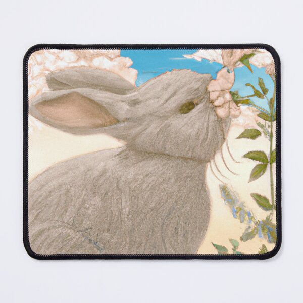 Item preview, Adorable Rabbit Sniffing Flowers Against Clear Blue Sky designed and sold by sphygen.