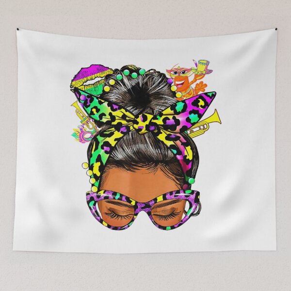 Item preview, Afro Messy Bun Happy Mardi Gras Black Women Carnival designed and sold by John Bowen.