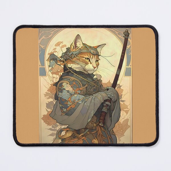 Item preview, Art Nouveau Traditional Japanese Cat Samurai Knight designed and sold by entwithanaxe.