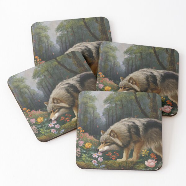 Item preview, Wolf Enjoying Flowers in the Forest designed and sold by sphygen.