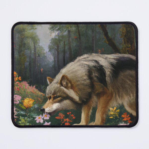 Item preview, Wolf Enjoying Flowers in the Forest designed and sold by sphygen.