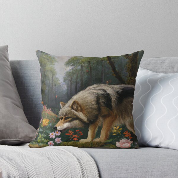 Item preview, Wolf Enjoying Flowers in the Forest designed and sold by sphygen.