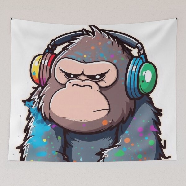 Item preview, Grim gorilla with headphones designed and sold by knuppify.