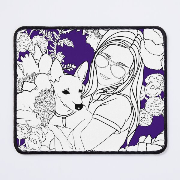 Item preview, A beautiful girl in sunglasses and with a dog in her arms on a background of blossom flowers designed and sold by Anastasiia Yurevych.