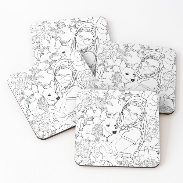 Item preview, A beautiful girl in sunglasses and with a dog in her arms on a background of blossom flowers designed and sold by Anastasiia Yurevych.