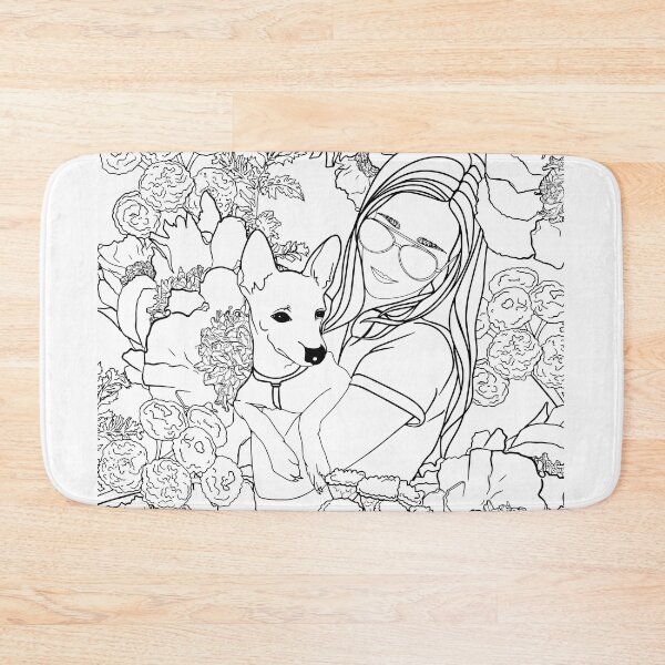 Item preview, A beautiful girl in sunglasses and with a dog in her arms on a background of blossom flowers designed and sold by Anastasiia Yurevych.