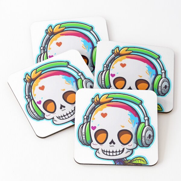 Item preview, Cute white skull listens to music with headphones designed and sold by knuppify.