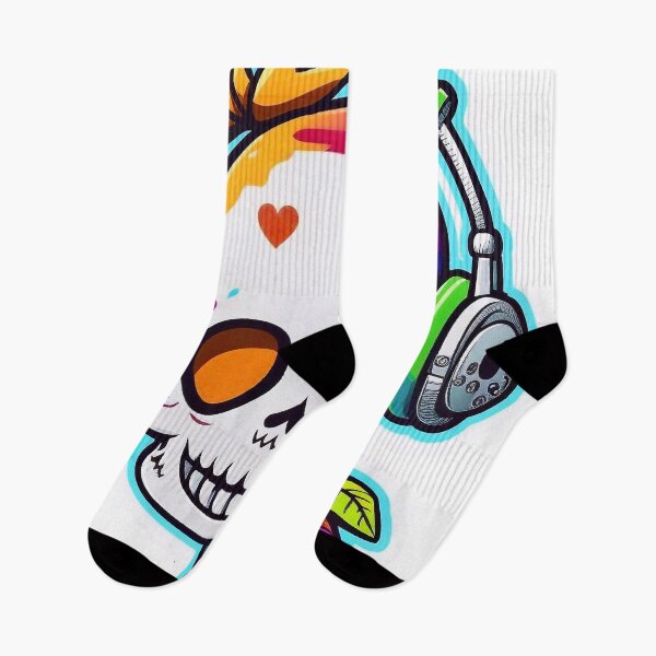 Item preview, Cute white skull listens to music with headphones designed and sold by knuppify.