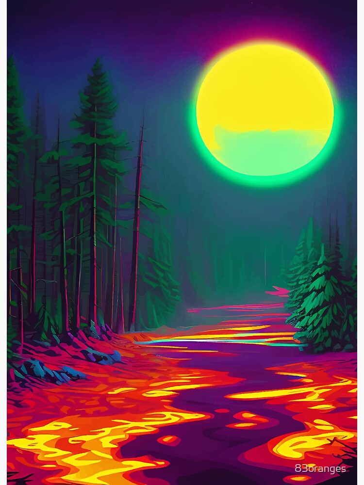 Neon Moon, Color Pop Art Glow Forest, Nature LandscapeAdventure