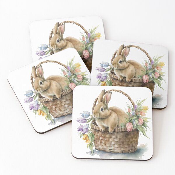 Item preview, Cute Easter Bunny in a Basket full of Flowers Illustration designed and sold by ArtfulAmbitions.