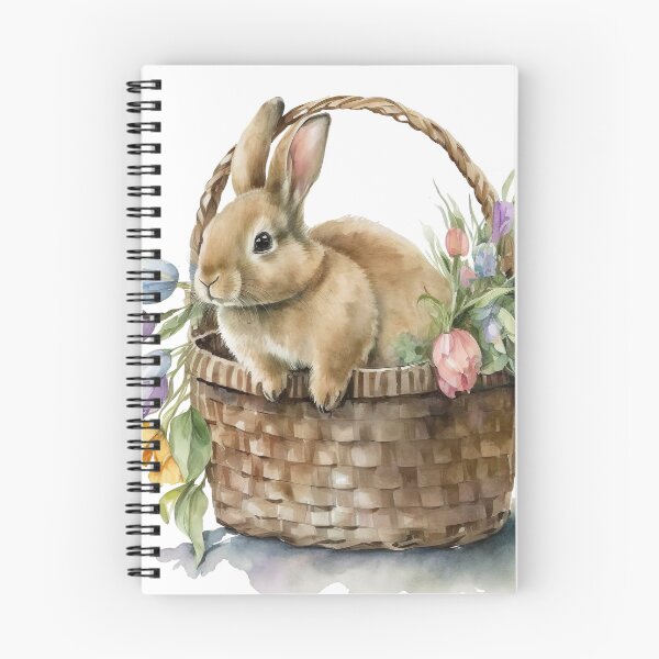 Item preview, Cute Easter Bunny in a Basket full of Flowers Illustration designed and sold by ArtfulAmbitions.