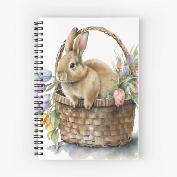 Item preview, Cute Easter Bunny in a Basket full of Flowers Illustration designed and sold by ArtfulAmbitions.