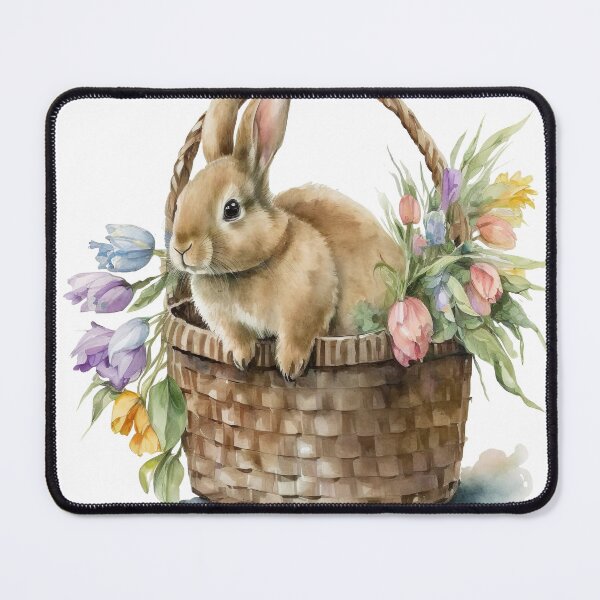 Item preview, Cute Easter Bunny in a Basket full of Flowers Illustration designed and sold by ArtfulAmbitions.