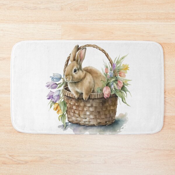 Item preview, Cute Easter Bunny in a Basket full of Flowers Illustration designed and sold by ArtfulAmbitions.