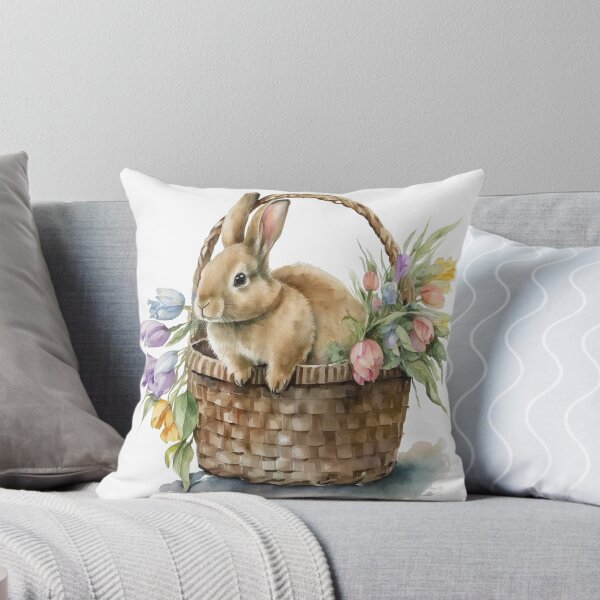 Item preview, Cute Easter Bunny in a Basket full of Flowers Illustration designed and sold by ArtfulAmbitions.