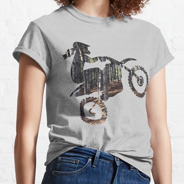 Dirt Bike Girl Silhouette, with Trees Classic T-Shirt