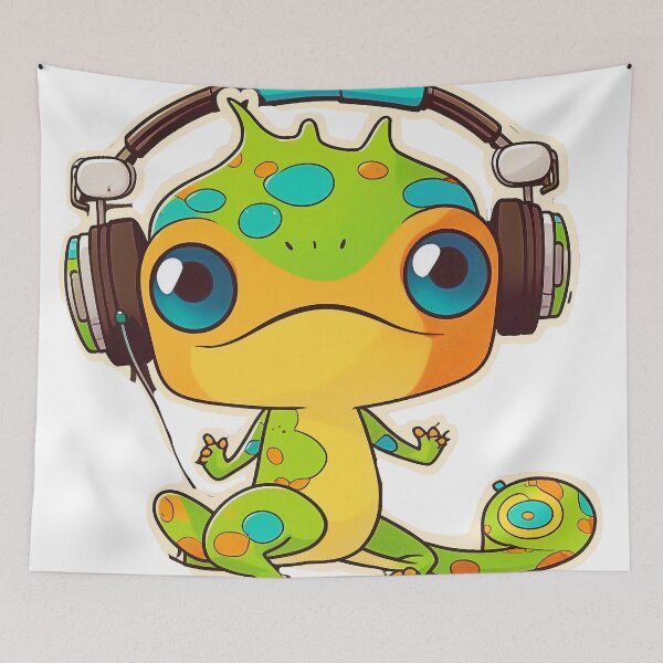 Item preview, Cute green musical gecko designed and sold by knuppify.