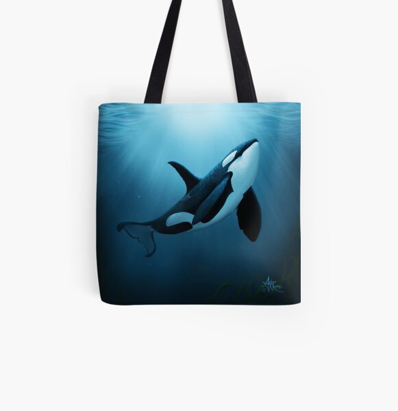 "The Dreamer" by Amber Marine ~ (Copyright 2015) orca art / killer whale digital painting All Over Print Tote Bag