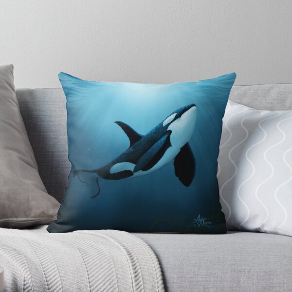 "The Dreamer" by Amber Marine ~ (Copyright 2015) orca art / killer whale digital painting Throw Pillow