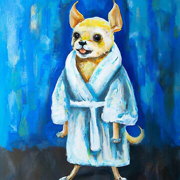 Impressionist Art of Happy Chihuahua Dog in Bathrobe