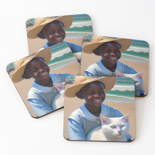 Item preview, African child with a cat on the beach designed and sold by Bernsteinhaus.