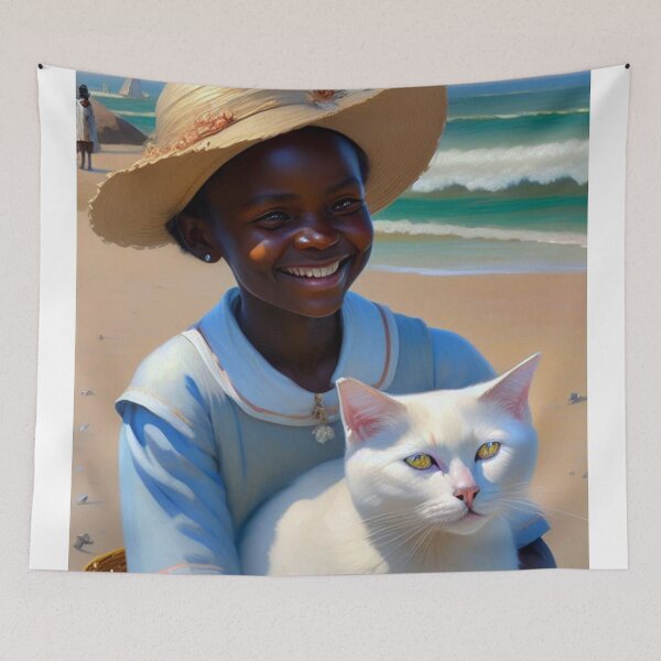 Item preview, African child with a cat on the beach designed and sold by Bernsteinhaus.