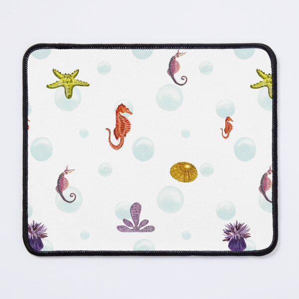 Item preview, Sea horse starfish coral bubble pattern watercolor designed and sold by Yana Mustafina | Boho Soulful Designs.