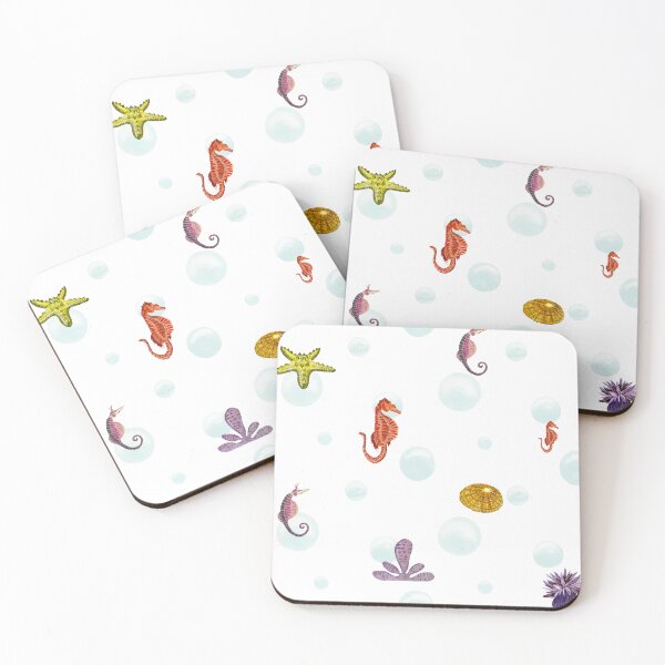 Item preview, Sea horse starfish coral bubble pattern watercolor designed and sold by Yana Mustafina | Boho Soulful Designs.