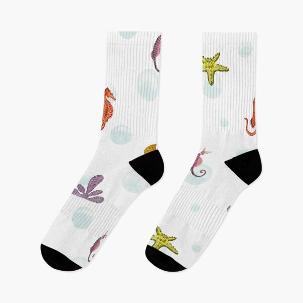 Item preview, Sea horse starfish coral bubble pattern watercolor designed and sold by Yana Mustafina | Boho Soulful Designs.
