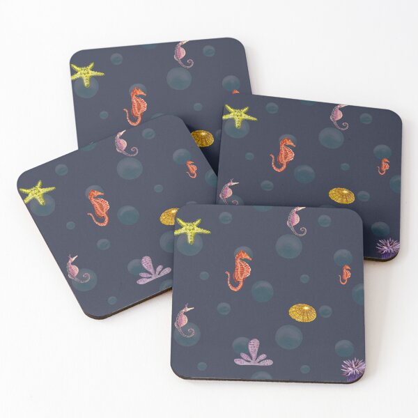 Item preview, Sea horse starfish ocean violet pattern watercolor designed and sold by Yana Mustafina | Boho Soulful Designs.