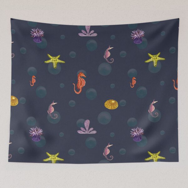 Item preview, Sea horse starfish ocean violet pattern watercolor designed and sold by Yana Mustafina | Boho Soulful Designs.