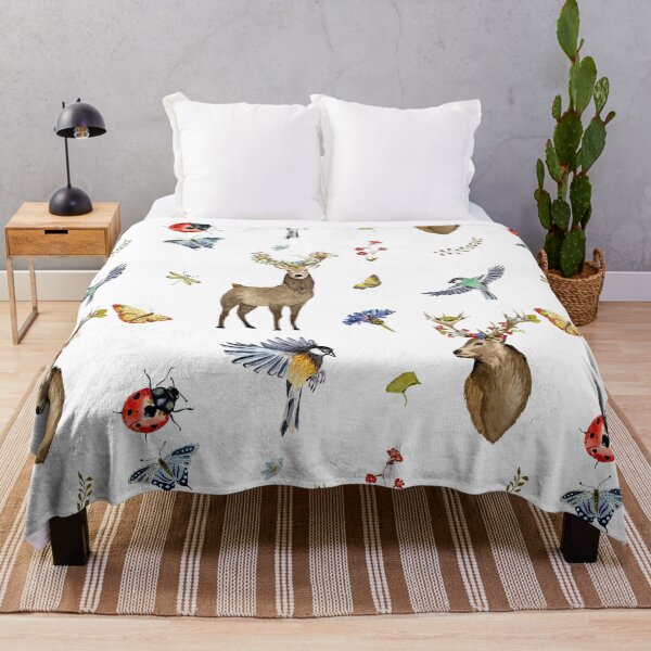 Item preview, Deer bird insect flower lianas pattern watercolor designed and sold by Yana Mustafina | Boho Soulful Designs.